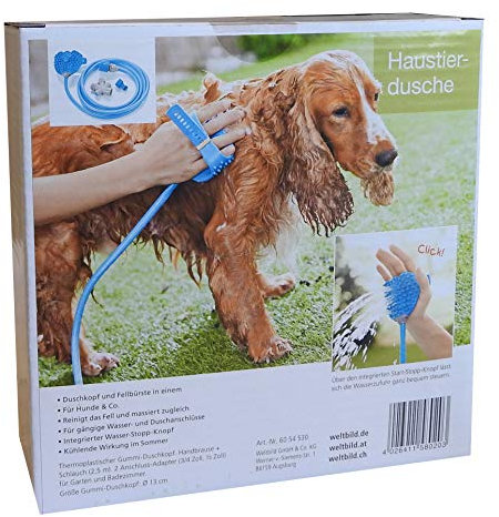 2in1 Hundedusche Set inkl. 2,5m Schlauch Haustier Duschkopf Bürste Shower Hunde Haustierdusche Fellbürste Tierdusche Fellpflege Reinigung Dusche Massage