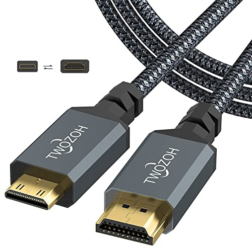 Twozoh Mini HDMI to HDMI Cable 1M, 4K 60Hz High Speed HDMI to Mini HDMI 2.0 Braided Lead