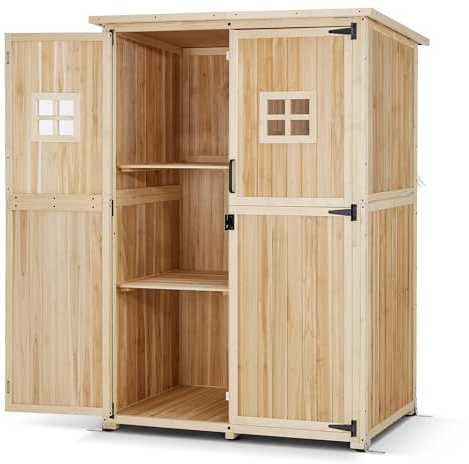 MCombo Large Wooden Outdoor Storage Cabinet with 2 Shelves, Oversize Garden Storage Shed with Lock, Tool Shed for Patio Yard Lawn, 1911 (Beige)