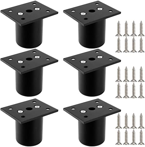 JEUIHAU Lot de 6 Pieds de Meubles réglables Noirs avec vis de Montage, Pieds Meuble Cuisine en Alliage d'aluminium pour canapé, Armoire et Table 50 x 60 mm