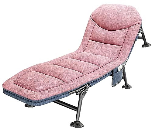 PERRTWDLF Reclining Garden Chairs - Garden Sun Loungers, Carp Fishing Chair with Pillow, Recliner Camping Chair with Side Pocket and 5 Adjustable Backrest, for Patio Camping Beach Pool Office, Pink