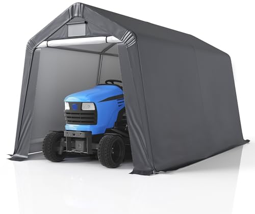 GARTOO 8' x 14' Outdoor Storage Shelter Shed- Heavy Duty Storage Tent with Roll-up Ventilated Windows, Portable Garage Zipper Storage shed for Bike, ATV, Motorcycle Shelter, Gray