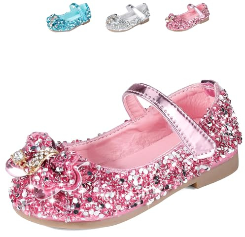 Princess Shoes Girls Glitter Mary Jane Flat Sandal Sequin Party Wedding Birthday Dress Cosplay Shoes for 3-7 Years Toddlers Kids