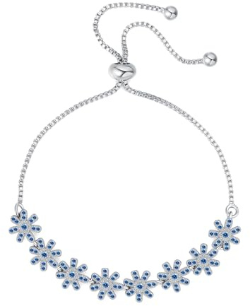 HEEYA Armband kvinnor tusensköna armband sterlingsilver 925 justerbart tennisarmband med zirkonia blommor silver smycken gåva för kvinnor flickor, 11.7 cm - 24.4 cm, Sten