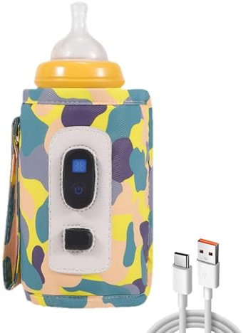 Calentador de biberones portátil, calentador de leche portátil digital, calentador de botellas USB, 5 engranajes de temperatura, bolsa de biberones para viajes y niños