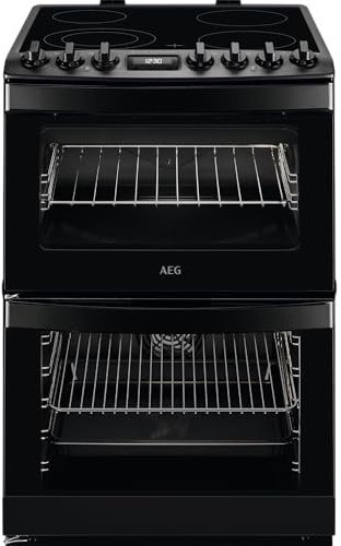 AEG 6000 SteamBake Cooker with Ceramic Hob CCB6741MCB, Double Oven 73/29 L, 60 cm, Catalytic Self Clean, Multilevel Cooking, Black