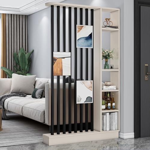 Wall Room Divider Modern Storage Cabinet Display Bookshelf Screen with Shelves Temporary Tall Privacy Panel Partition for Home Office Dorm Floor Ceiling Decorative(Beige-black,120*24*200cm/47*9.5*79in