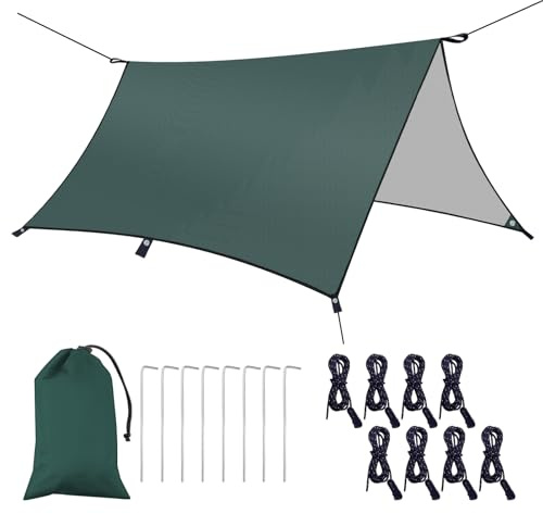 Flintronic 3M*3M Tarp per Tenda Impermeabile, Tende da Campeggio Leggero, Telo per Tenda Antivento Portatile, con Chiodi in Alluminio e Corde del Vento, per Picnic, Campeggio