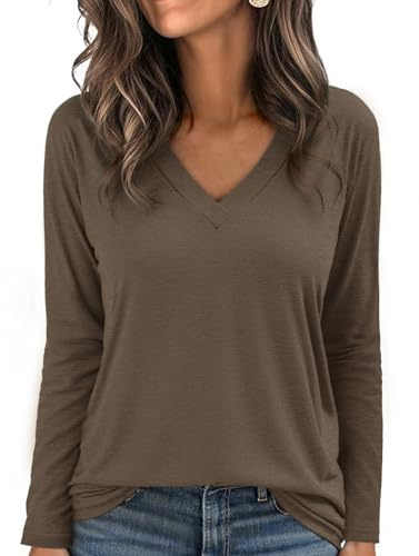 Aottori Camiseta Mujer Manga Larga Otoño Invierno Algodón Suave Cuello en V | Ajuste Suelto, Estilo Casual, Estilo Elegante, Diseño Pullover, para Oficina y Trabajo, para Uso Casual