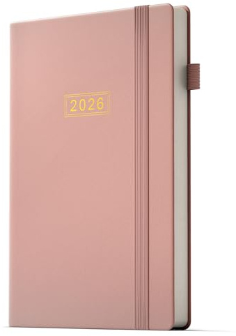 DeDe Bee kalender 2026 veckoplanering, möteskalender, A5-bunden upplaga, dagbok, flerspråkig, 1 vecka 2 sidor, januari 2026 – december 2026 (rosa)
