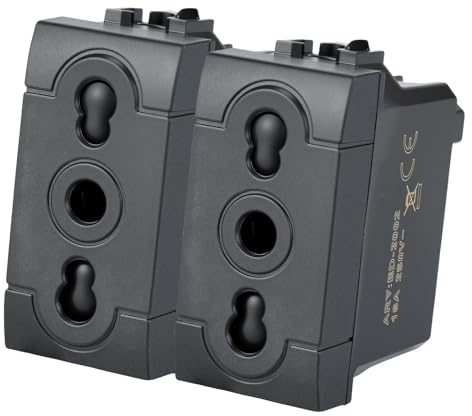 VOLTIX 2 PEZZI Presa Bipasso Bivalente 2P+T 10/16A Prese Elettriche da Muro Compatibile con Bticino Living Light e Living International Nero (2)