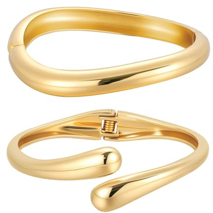 Emibele Bracciali d'oro per le Donne, 2PCS Bracciali d'oro con Cerniera Aperta Per le Donne, Moda Bracciale Largo per il Braccio, Regali di Gioielli Minimalisti Per San Valentino, Natale e Compleanno