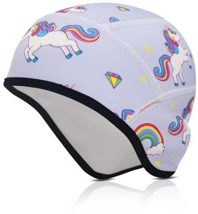 CHUANFU Fahrrad Mütze Kinder, Helmmütze Kinder mit Ohrenschutz, Wintermütze Fahrradhelm Unterziehmütze Winter, Winddicht Elastische Mütze Fahrradhelm Sportmütze Laufmütze für Jungen Mädchen (Einhorn)