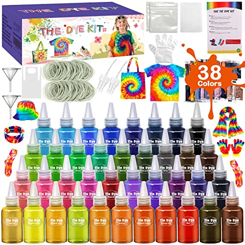 ZPQAODI 38 Colori Tie Dye Kit, DIY Pittura di Vestiti, Tintura Tessuti, Ottima Idea Regalo Bambini e Adulti, Tutti i Colori Tie Dye per Le tue Magliette, Coloranti Stoffe Vivaci