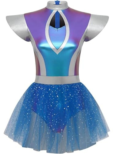 Generico Costume Carnevale Bambina Elegante Da Cheerleader Alieno Con Abito Da Danza Gonna Balletto E Leggings Paillettes Per Feste Cosplay Completo Per Bambine Vestito Da Ballerina