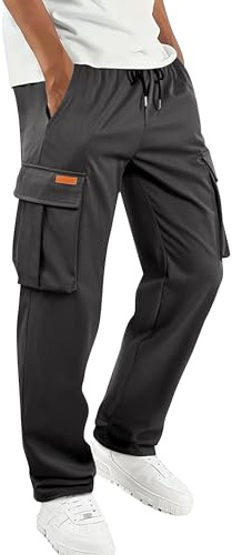 LVCBL Men's Cargo Pants Cotton Casual Work Trousers Elasticated Waist with 5 Pockets