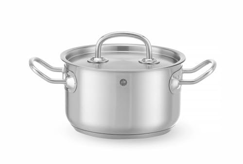 HENDI Marmite, médiane, couvercle avec trous de vapeur, pot de cuisson, casserole, braisière, faitout, convient à toutes les sources de chaleur, lavable au lave-vaisselle, 3.5L, ø200x(H)115mm, inox