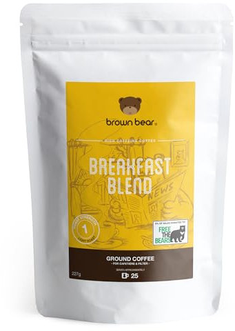 Light Roast Ground Coffee 227g - for French Press Cafetiere Filter Drip V60 Aeropress - Brown Bear Breakfast Blend - Donation to Free The Bears - 100% Arabica