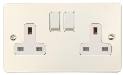 G&H FW10W Flat Plate Matt White 2 Gang Double 13A Switched Plug Socket
