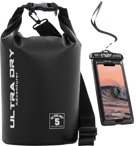 Premium Waterproof Bag, Sack with Phone Dry Bag and Long Adjustable Shoulder Strap Included, Perfect for Kayaking/Boating/Canoeing/Fishing/Rafting/Swimming/Camping/Snowboarding (Black, 20 L)