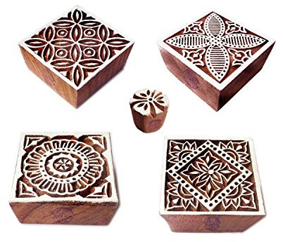 Royal Kraft Stoff Holz Stempel Designer Quadrat Blumen Muster Druck Blöcke (Set von 5)