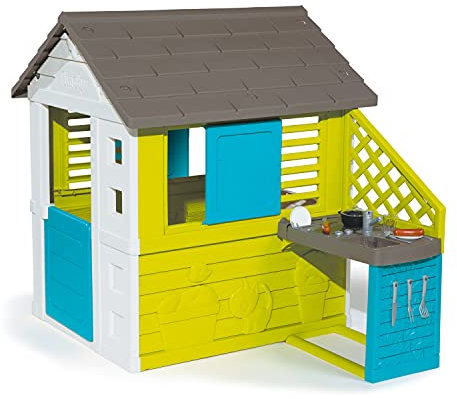 Smoby Pretty Haus - Children's Playhouse for Indoor and Outdoor Use with Kitchen and Kitchen Toy (17 Pieces), Garden Shed for Boys and Girls from 2 Years