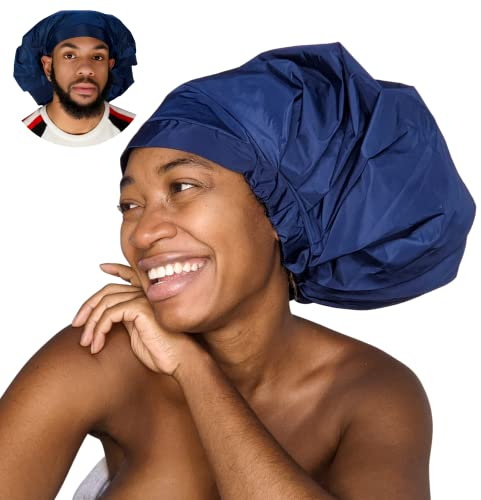 TTAT Shower Cap Jumbo Size for Men & Women With Afro, Long Dreadlocks, Locs, Box Braids, Voluminous & Long Hair, Waterproof, Washable, Reusable & Adjustable