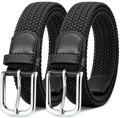 MATLAB 2er-Pack Stretchgürtel für Damen & Herren – Elastische Flechtgürtel aus Stoff, Verstellbar & Dehnbar, 3,3 cm breit, Schwarz & Schwarz. Länge 120 cm