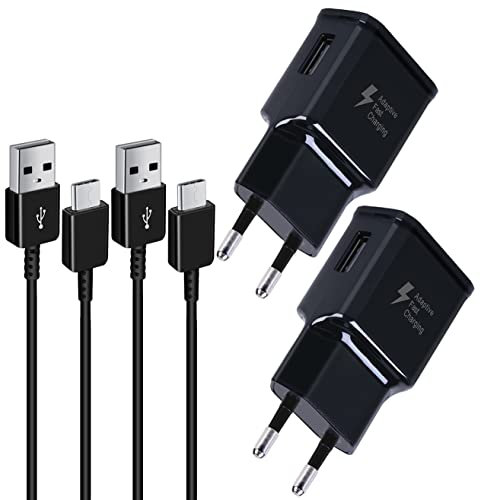 USB Ladegerät Stecker 2-Pack für Samsung Galaxy S9, S10, S20, S21 FE, A04S, A13, A14, A15, A25, A34, A53, A54, A71, und andere Smartphones Schnellladegerät Netzteil Adapter mit Ladekabel (Schwarz)