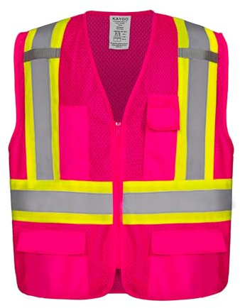 KAYGO Safety Vest with Pockets - High Visibility Reflective Vest ANSI Class 2 Construction Vest (Type R, Not FR) KG0100 (S, Pink, 1 Pcs)