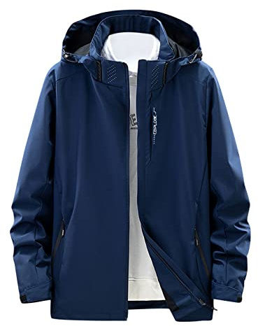 Szshaoye Men's Waistcoats Waterproof Jacket Mens Big and Tall Waterproof Cycling Jacket Hooded Windbreaker Jacket Lightweight Outdoor Windproof Waterproof Jackets Casual Rain Coat(Dark Blue,5XL)