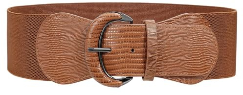 JASGOOD Women Stretchy Wide Waist Belt for Dress Brown Ladies Elastic Vintage Belt Hook Buckle (Brown,Suit for Waist Size 45-50 Inches,Belt Length 112cm)