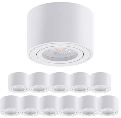 Oktaplex 12 Stück Aufbauspot Lile Weiß - inkl. LED Modul 4,8W 230V 3000K Warmweiß 80x50mm Aufputz Aufbauleuchte Aufbaustrahler Aluminium Schwenkbar