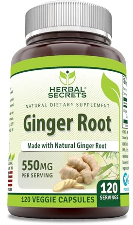Herbal Secrets Ginger Root Supplement | 550 Mg Per Serving | Veggie Capsules | Non-GMO | Gluten Free | Made in USA (1 Pack, 120 Count)