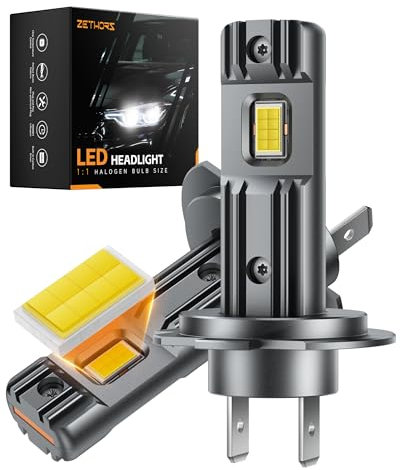 Zethors Bombillas H7 LED Faros con 16 Chips CSP-60W 14000LM 6000K para Luz Alta/Baja, sin Ventilador Mini LED H7 Canbus Coche Halógeno Reemplazo, No Polaridad, Plug and Play, 2PCS