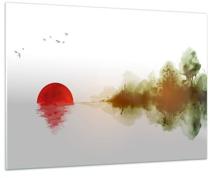 Vidrios decorativos 100x70cm Cuadro Sobre Vidrio Moderno Oriental Sol Paisaje Grande Dormitorio Cocina Cuadros Pared Impresiones Decoracion Salon Impresión en Cristal Wall Art Prints GAA100x70-5366