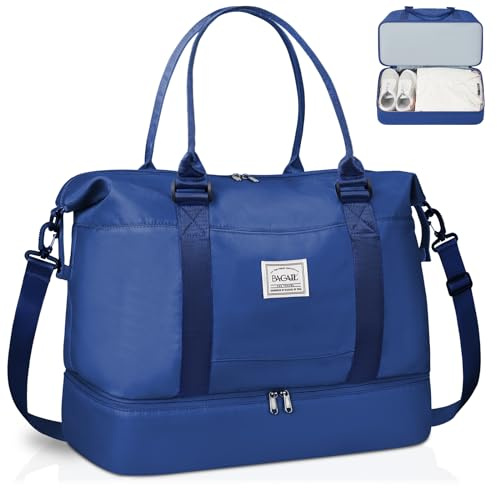 BAGAIL Bolsa de viaje de lona - Bolsa de fin de semana y de noche para gimnasio con bolsillo húmedo, bolsa para mamá para trabajo y parto, A-Azul marino, juego extra grande, bolsa de viaje mejorada +