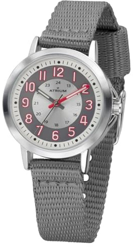 Atrium Reloj de pulsera analógico para niños de cuarzo, extraclaro, con correa de nailon, correa de tela, color plateado y gris acero A46-10, gris, Clásico