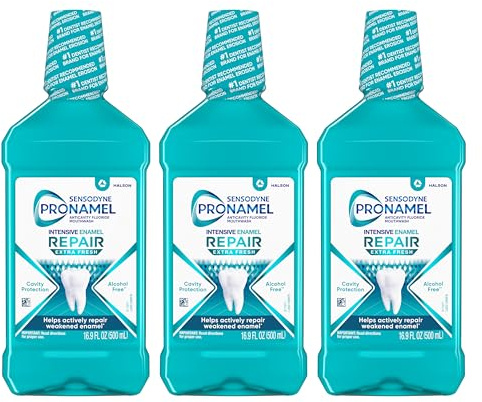 Sensodyne Pronamel Intensive Enamel Repair Alcohol-Free Mouthwash to Help Actively Repair Enamel and Protect Against Cavities, Extra Fresh, 16.9 fl oz (3 Pack)