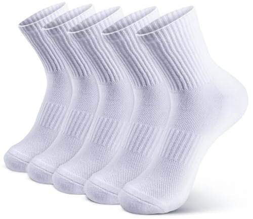 Zhtulck Sports Socks Womens, 5 Pairs White Trainer Ankle Socks Women With Arch Support, Breathable Wicking Cushioned Sports Socks Athletic Socks for Women, Perfect for Sports and Daily Use