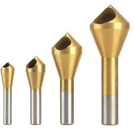 4 Pcs Titanium Coated Countersink Chamfer Tool Metal Countersink Chamfer Deburring Drill Bit Set Sturdy Metal Deburring Drill Bits Tool for DIY Wood Metal Plastic