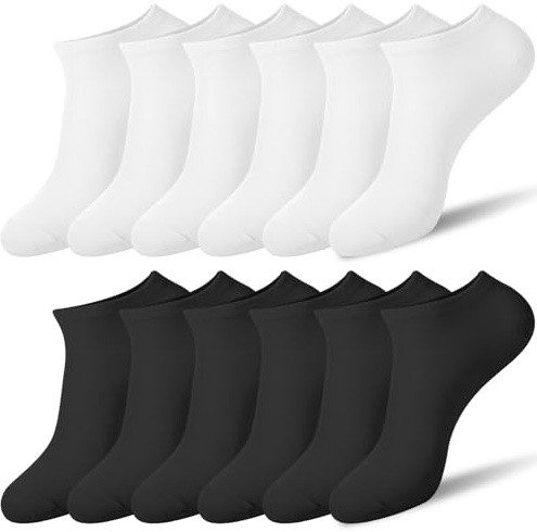 Zuimei 10 Pairs Mens Trainer Socks No Show Ankle Socks Invisible Low Cut Cotton Sock Breathable Summer Sports Running Sock for Men, Size 6-10(Black&White)