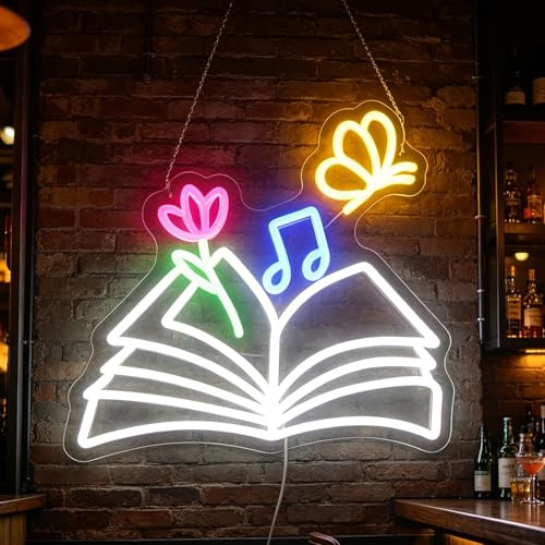 Magisk bok neonskylt, LED-ljus, bokälskare neonljus, bokländska LED-skyltar, bokmask läsklubbbelysning, barnkammarrum dekor, spelrum väggkonst