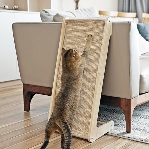 PETKARAY Kratzbrett Katze, 68 cm Hohe L-förmiger Sisal Kratzsäule, Dual-Use Kratzpads für Katzen, Katzenkratzbrett für Wand und Ecke (Mit Katzenminze, Mausspielzeug)