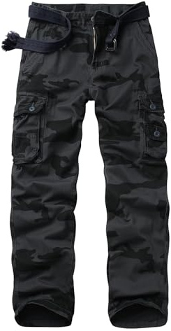 VATINNT Men's Cotton Work Trousers Straight Fit Casual Cargo Trousers Outdoor Camo Combat Pants with 8 Pockets No Belt J9918 E Camo 34