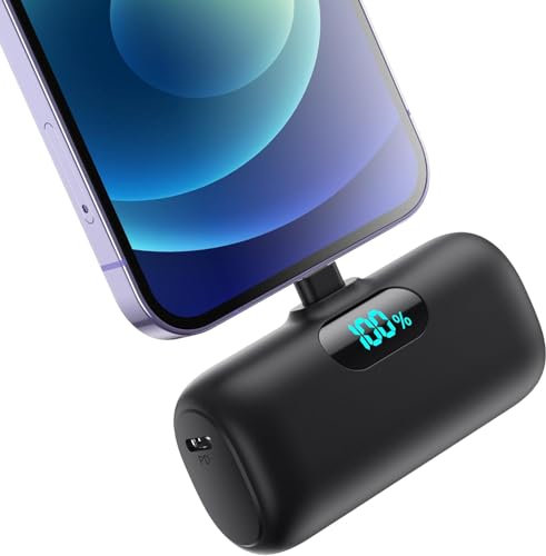 Small Power Bank Portable Charger for iPhone,Upgraded 5000mAh PD Fast Charging Battery Pack,Mini Plug-in Backup Charger Compatible with iPhone 14/14 Pro Max/13/13 Pro/12 Pro/11/XR/X/8/7/6 etc-Black