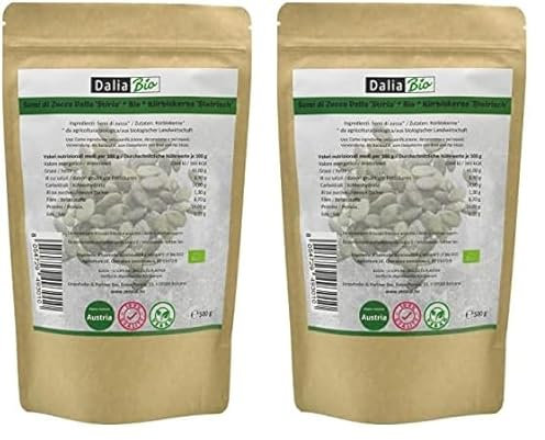 Dalia Bio - Semi di zucca BIO sgusciati crudi 500g - Provenienza Austria (Stiria) | naturali, senza sale (Confezione da 2)