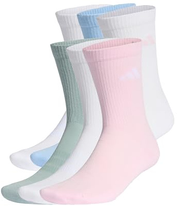 adidas Unisex CUSHIONED CREW SOCKS 6 PAIR PACK, white/clear pink/glow blue/Wonder Sage, 6-7 Years