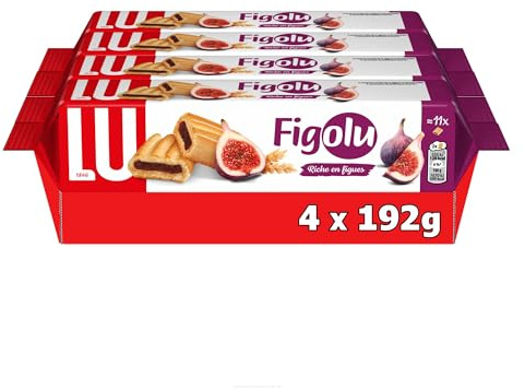 LU - 4 Boîtes de Figolu 192g - Biscuit Riche en Figues - Sans Colorant, Sans Arômes Ajoutés - Idéal pour le Goûter - Lot de 4x192g