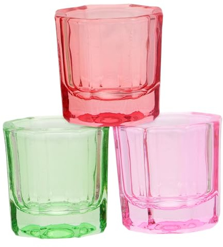 HAMPPLIES Lot De 3 Coupelles à Ongles En Verre Octogonales Petit Format Multi-usages Pour Nail Art Professionnel Et Personnel, Transparentes, Pour Liquide, Monomère Et Extensions D’ongles